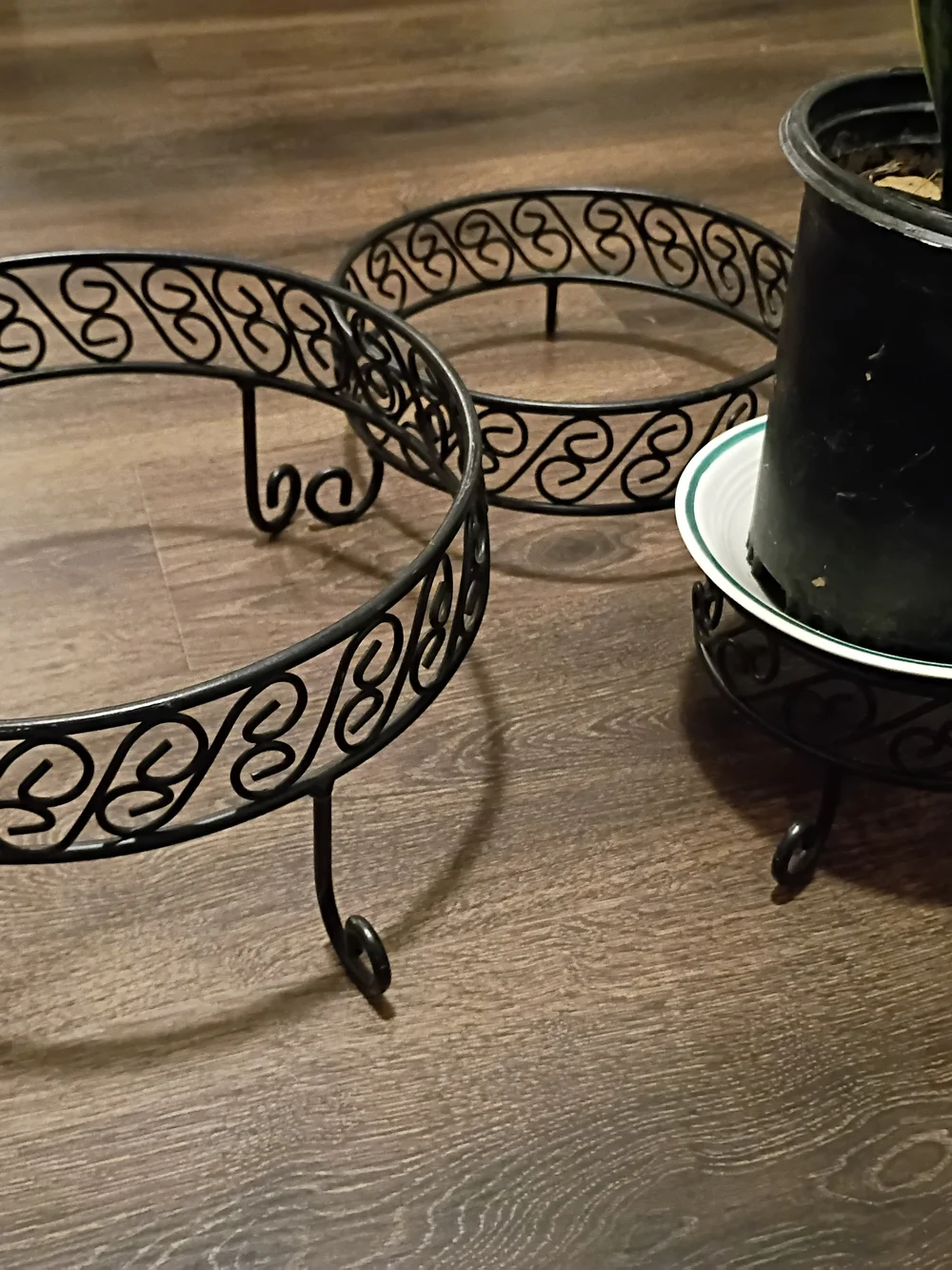 Set of 3 Decorative Metal Plant Stands - Black Scrollwork